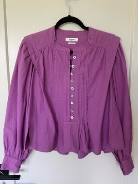 Isabel Marant Purple Pintuck Button Blouse